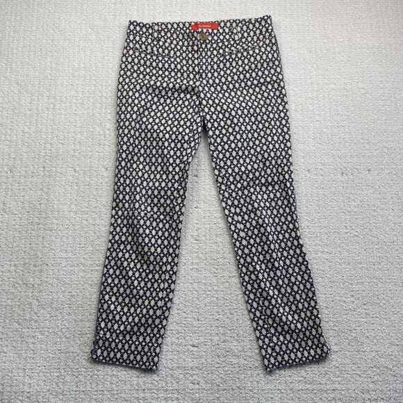 Cartonnier Women's Blue/Off-White Pants Boho Geometric Pattern AOP Size 0 - Picture 1 of 11